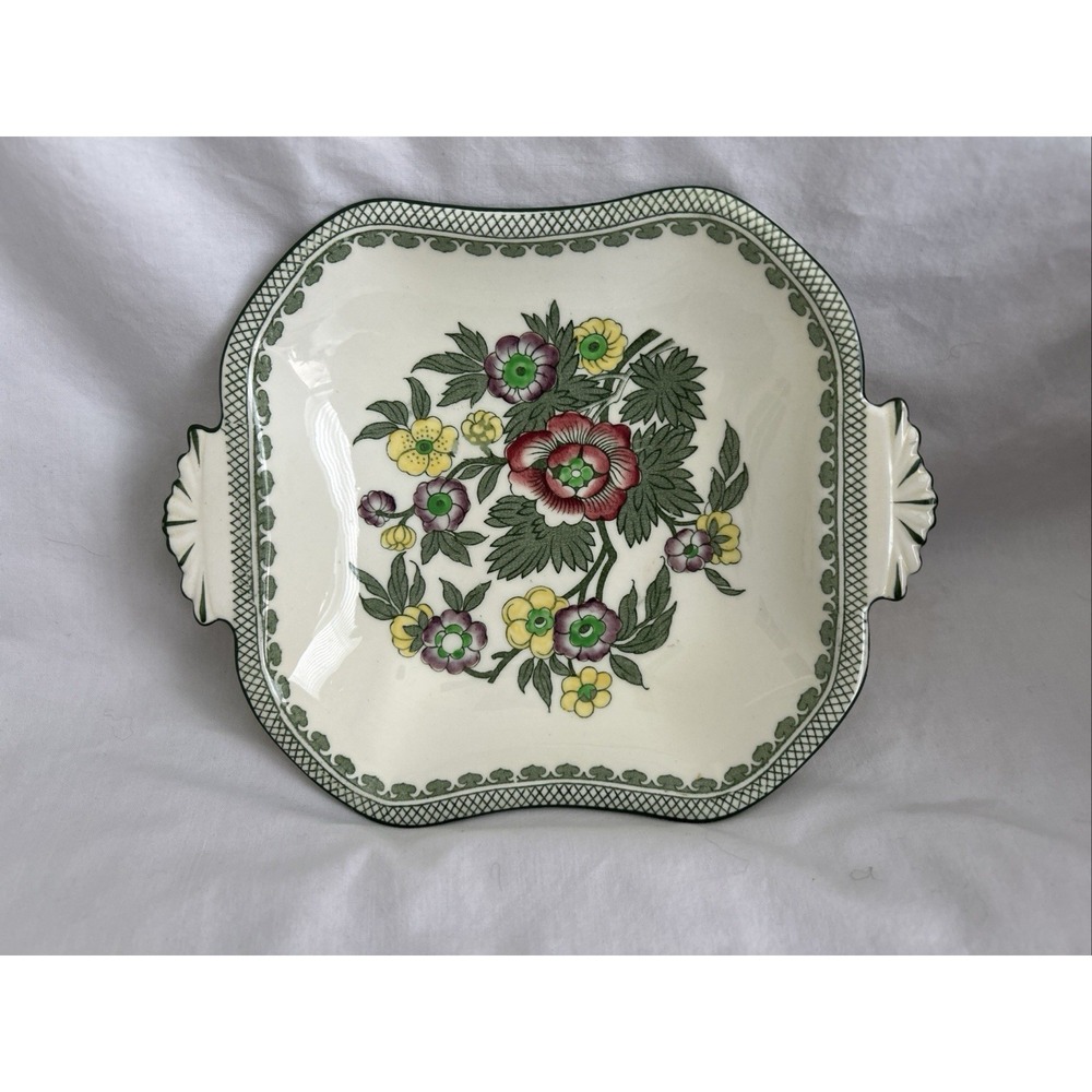 Royal Albert CANTON Green Floral, Handled Square Plate Bon Bon Tray, 7" CG 22